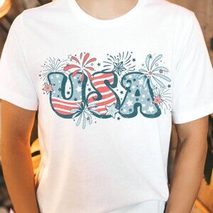 Retro USA Shirt, Groovy Patriotic 4th of July Stars And Stripes Tee